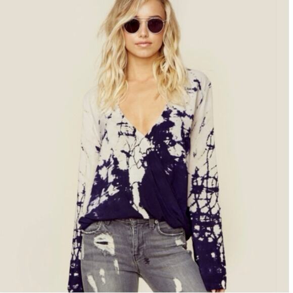 Planet Blue Blue Life Haley Top long-sleeve wrap top with tie-dye Size XS - Picture 1 of 7